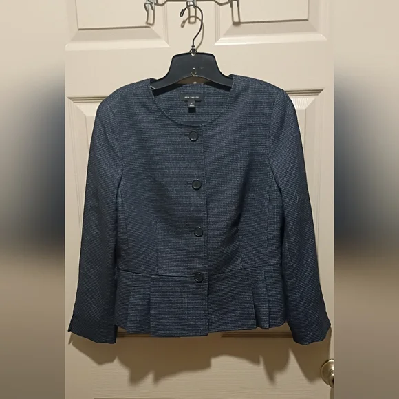 Vintage ANN TAYLOR button Front Pleated Navy Blue Blazer Jacket Size 12 - Picture 6 of 13